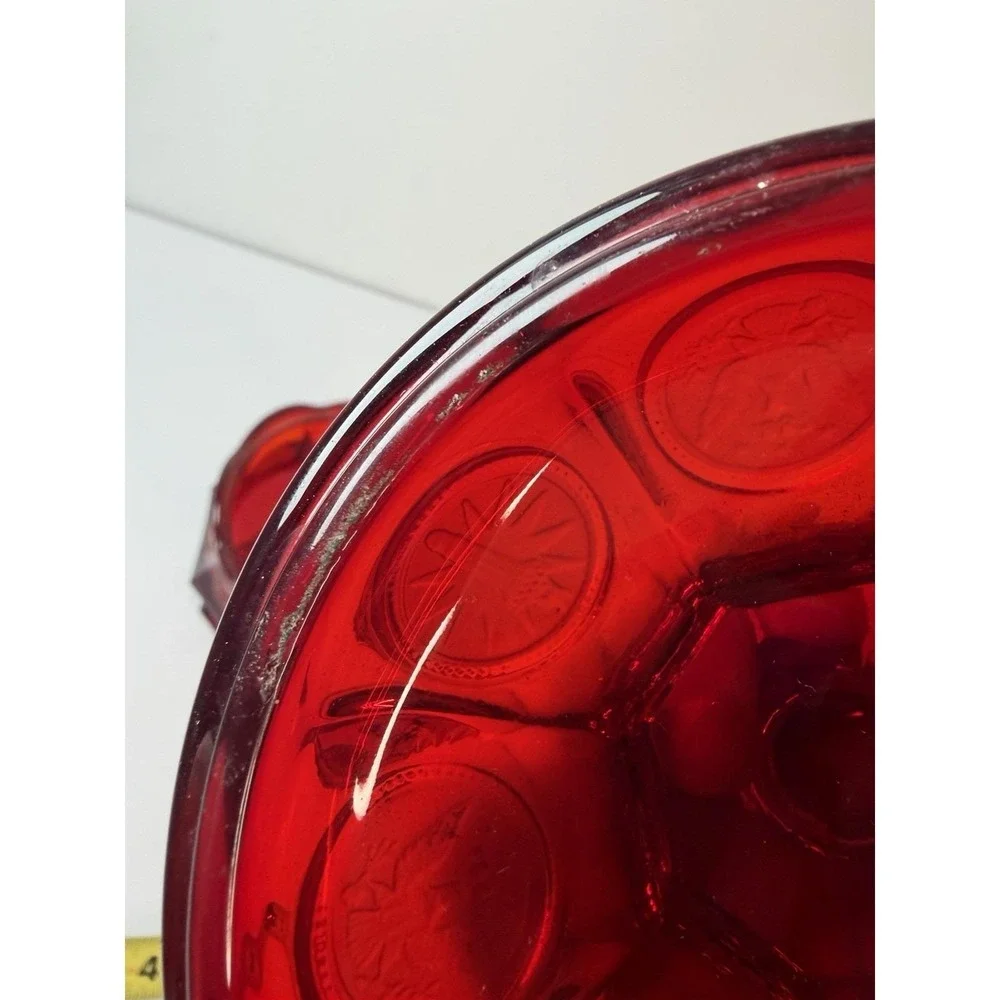 Fostoria  Ruby Red Coin Footed Compote Candy‎ Dish Lidded 8